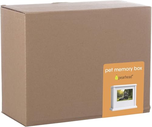 Pearhead Pet Wooden Photo Memory Keepsake Box & Urn, Memorial For Dog & Cat Ashes and Mementos, 4 × 6 Picture Insert, Medium, White