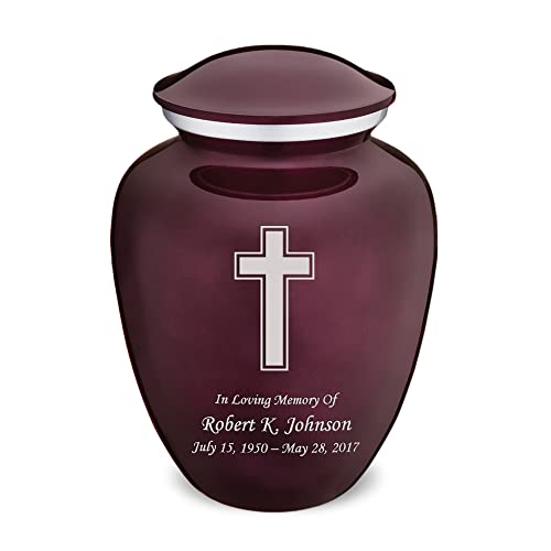 Adult Personalized Simple Cross Cremation Urns for Human Ashes I Large Cherry Purple Funeral Urn for Men and Women I 200 lbs - color: Cherry Purple