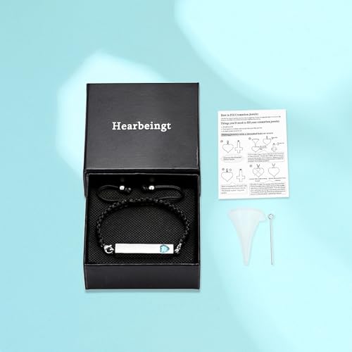 Hearbeingt Crystal Heart Cremation Jewelry Bar Urn Bracelet for Ashes - color: Silver-Light Blue stone