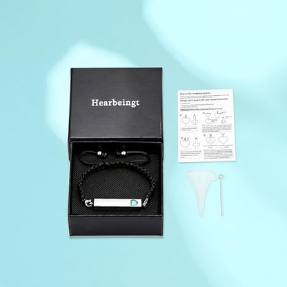 Hearbeingt Crystal Heart Cremation Jewelry Bar Urn Bracelet for Ashes - color: Silver-Light Blue stone