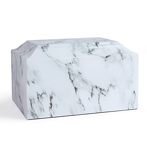 White Classic Cultured Marble Cremation Urn for Adult Ashes, Urn for Human Ashes, Adult Sized Memorial Urn for Ground Burial or Home Memorial - size: White