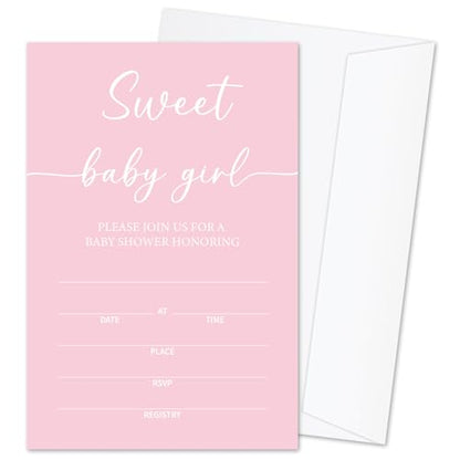 Sweet Baby Baby Shower Invitations for Girls, Pink Minimalism Invite Cards for Baby Announcement, 25 Set of Fill-in Invites with Envelopes, Gender Reveal Party Supplies -B16 - color: Pink-Oh Baby