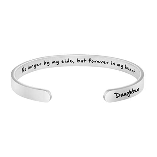 Memorial Gifts for Loss of Mom Dad In Memory of Jewelry Sympathy Bracelet | Bereavement Cuff Secret Message Engraved Grief Gifts for Women - style: Daughter Memorial-No longer by my side