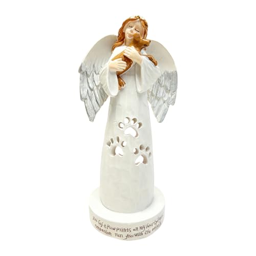 Pet Angel Statue with Candle Holder, Resin Pet Remembrance Decor, Dog and Cat Keepsake Figurine for Shelf, Table or Home Display