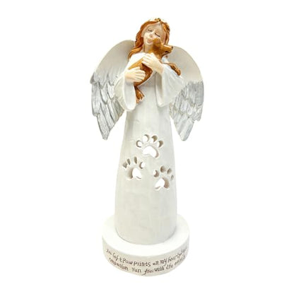 Pet Angel Statue with Candle Holder, Resin Pet Remembrance Decor, Dog and Cat Keepsake Figurine for Shelf, Table or Home Display