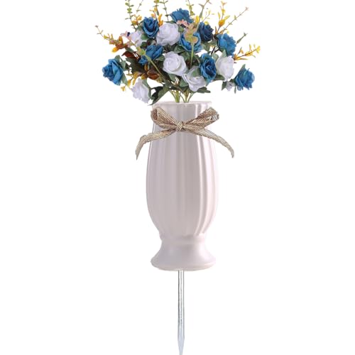 Cemetery Vases with Spikes,Grave Vases for Cemetery with Metal Spikes and Drainage Holes,Grave Flower for Headstones Memorial Gifts Loss of Loved One - color: White