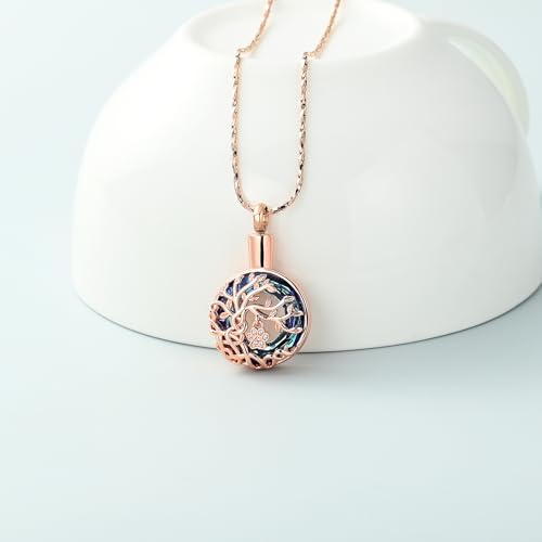 Imrsanl Tree of Life Urn Necklace for Ashes Paw Print Circle of Life Cremation Jewelry Keepsake Pendant Memorial Pet Ashes Holder for Women Men - color: Rose Gold-Blue