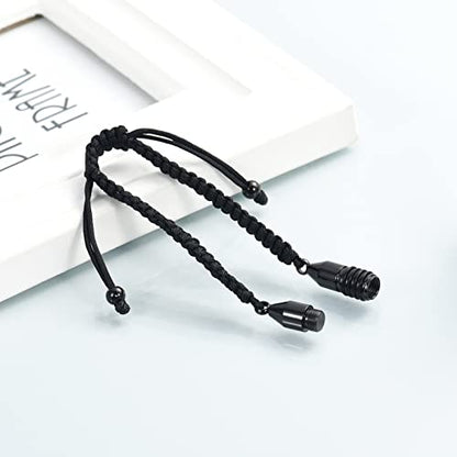 Hearbeingt Cylinder Cremation Bracelet for Ashes Adjustable Rope Urn Bangle - color: D-Black