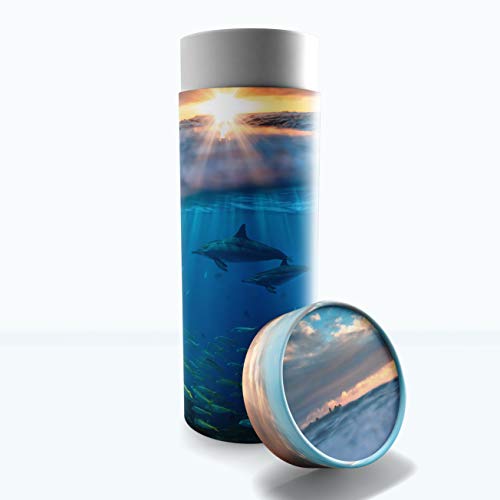 Commemorative Cremation Urns Dolphin Divinity Scattering Urn - Biodegradable, Paper, Blue, Dolphin Pattern - Cremation Urns - Adult Ashes - 100 cubic inches - color: Divine Dolphins, size: Medium 10"x4"