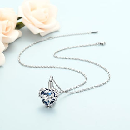 shajwo Butterfly Heart Urn Necklaces Cremation Jewelry for Ashes for Women Men Memorial Human Ashes Pendant - color: A Siver-Blue