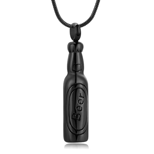 Beer Bottle Urn Necklace for Ashes Bar Cremation Jewelry for Women Men Stainless Steel Memorial Necklaces Ash Pendant for Human Pets Keepsake Jewelry for Loved Ones with Fill Tool - color: A-Black