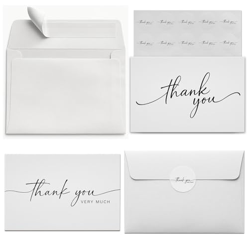 48 Pack Thank You Cards with self seal Envelopes and Matching Stickers,5x3.5 Inch Minimalistic Design,Printable, Mailing, suitable for Weddings, Business, Baby & Bridal Showers, Graduations & Funerals - color: white envelop
