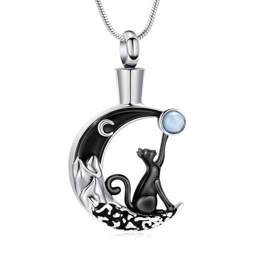zeqingjw Cat Moon Cremation Necklace for Ashes Pet Ashes Keepsake Urn Jewelry for Ashes Stainless Steel Pet Urn Pendant Memorial Gift for Loved Ones - color: Z Moon-Black