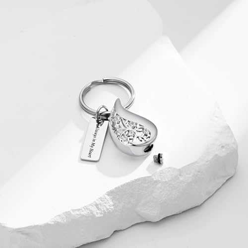 zeqingjw Cremation Jewelry Teardrop Urn Keychain for Ashes Tree of Life Urn Ashes Cremation Memorial Keepsake Keychain - color: Customize