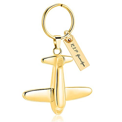 Minicremation Cremation Jewelry Urn Keychain for Ashes Airplane Memorial Urn Pendant for Human Pet's Keepsake Key Chain - color: Customize