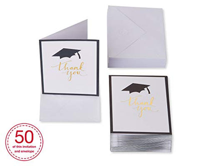 American Greetings 50-Count Graduation Thank You Note Cards, Mortar Board Gold Script Design - color: Black, Gold, White, size: 50
