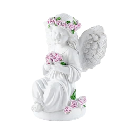 Guardian Angel Statue Angels Figurines with Pink Roses | Resin Cherub Statue, Outdoor Statues For Garden, Sympathy Guardian Angel Gift, Angel Gifts For Women, Yard Statues - color: Roses