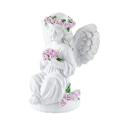 Guardian Angel Statue Angels Figurines with Pink Roses | Resin Cherub Statue, Outdoor Statues For Garden, Sympathy Guardian Angel Gift, Angel Gifts For Women, Yard Statues - color: Roses