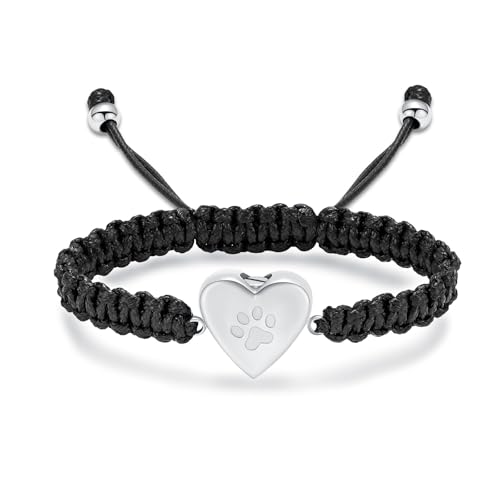 Oinsi Pet Cremation Jewelry Heart Urn Bracelet for Ashes for Women Men Dog Paw Memorial Bracelet for Pets Ashes Adjustable Rope Cremation Urn Pendant Bangle Keepsake-sliver - color: B-Sliver