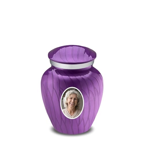 Embrace Keepsake Personalized Picture Cremation Urns for Human Ashes I Pearl Purple Photo Funeral Urn for Men and Women with Double Side Engraving I 3.5 lbs - color: Pearl Purple