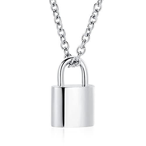 Imrsanl Padlock Cremation Jewelry for Ashes Urn Necklace for Women Men Stainless Steel Keepsake Memorial Punk Lock Pendant Ashes Holder - color: Silver