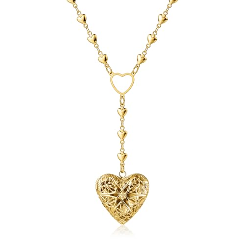 Personalized Heart Locket Necklace for Women Stainless Steel- Heart Necklace - color: Gold-J