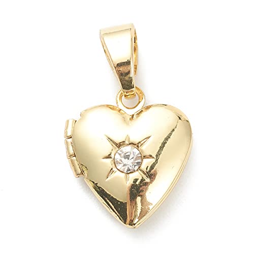 Beadthoven 10pcs Cubic Zirconia Heart Locket Pendants Real 18K Gold Plated Heart Photo Frame Charms Photo Holder Memory Locket Pendants for DIY Necklace Jewelry Making - color: Gold-Heart-with CZ Stone