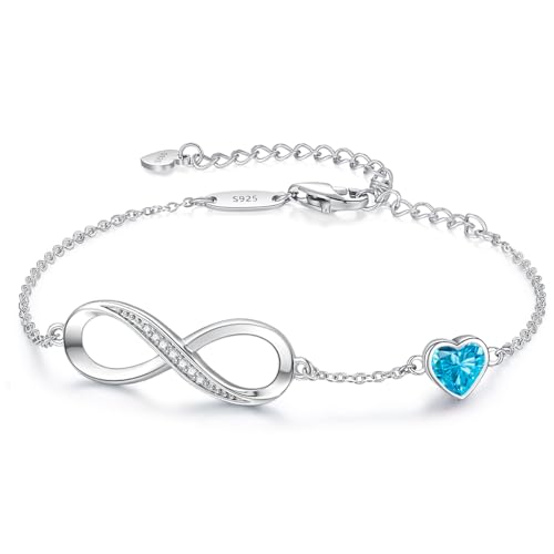 CDE 925 Sterling Silver Infinity Birthstone Bracelet Jewelry Gift for Women | Hypoallergenic,Non Tarnish,Heart CZ,Nickel-Free & Lead-Free,Anniversary Christmas Birthday Idea Gifts for Wife Girlfriend Her - color: 12-Dec.