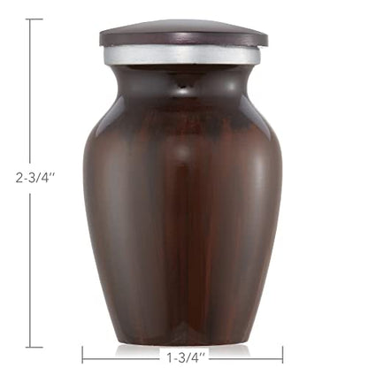 Reminded Small Cremation Memorial Urn for Human Ashes, Brown Mini Keepsake with Velvet Case