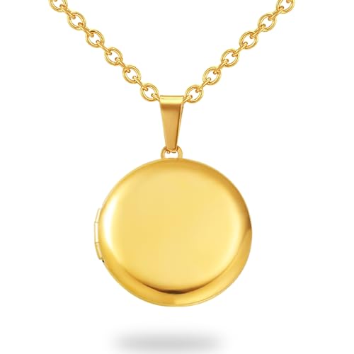 PHOCKSIN Personalized Locket Necklace for Women Photo Necklace with Customized Picture Birth Flower Birthstone Customizable Birthday Gifts - color: #07 Round Gold