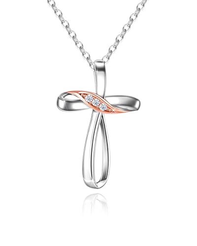 ACECHA Silver Cross Necklace for Women, Cubic Zirconia Pendant - color: CZ Cross 03