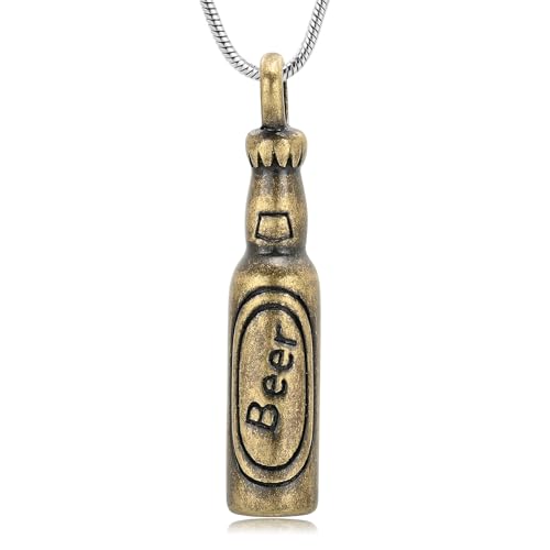 Imrsanl Cremation Jewelry for Ashes Bar Urn Necklace Pendant Memorial Ash Jewelry Beer Bottle Keepsake Jewelry for Ashes - color: Vintage Bronze