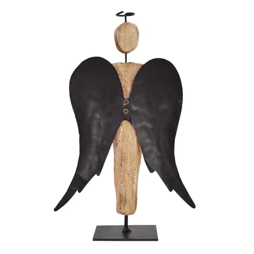 Rustic Wood Angel Figurine Hand Craved Sculpture Tabletop Decor Statue Home | Farmhouse Decor Memorial Gift 8.25" H - size: 8.25“H