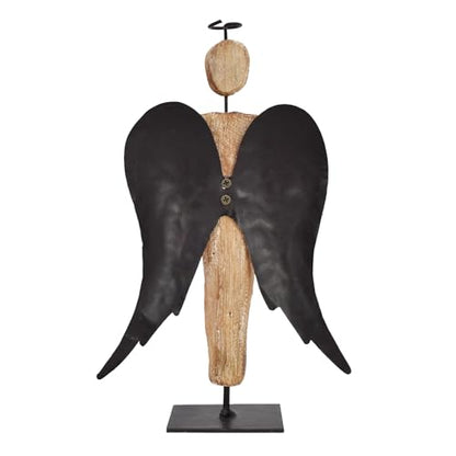 Rustic Wood Angel Figurine Hand Craved Sculpture Tabletop Decor Statue Home | Farmhouse Decor Memorial Gift 8.25" H - size: 8.25“H