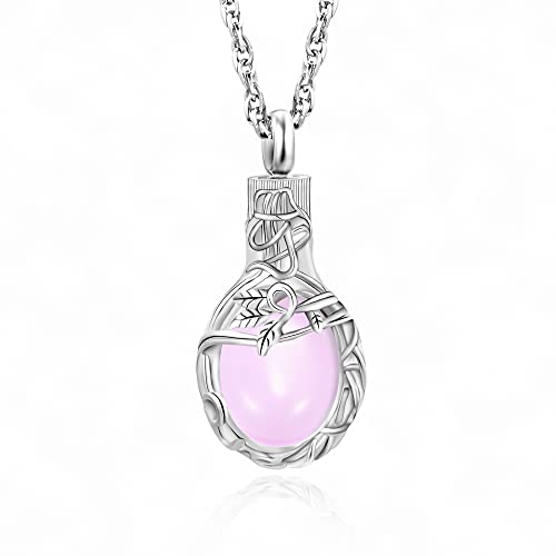 Gredstar Tree of Life Urn Necklace for Ashes, Birthstone Memorial Pendant | Teardrop Design, Love Symbol Detail, 12 Birthstone Colors, Stainless Steel, Ashes Holder, Funnel Kit Included - color: October