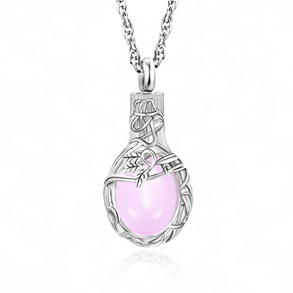 Gredstar Tree of Life Urn Necklace for Ashes, Birthstone Memorial Pendant | Teardrop Design, Love Symbol Detail, 12 Birthstone Colors, Stainless Steel, Ashes Holder, Funnel Kit Included - color: October