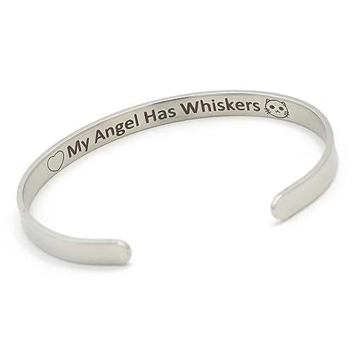 Cat Cuff Bracelet Women Pet Memorial Bangle Cute My Angel has Whiskers Cartoon Engraved Stainless Steel Heart Shape Jewelry Gifts