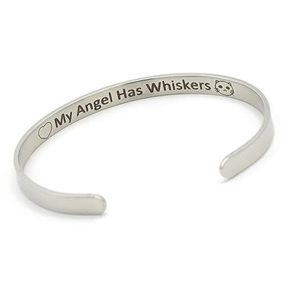 Cat Cuff Bracelet Women Pet Memorial Bangle Cute My Angel has Whiskers Cartoon Engraved Stainless Steel Heart Shape Jewelry Gifts