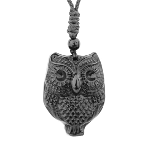 ASGIFT Black Obsidian Necklace Healing Crystal Stone Amulet Protection Pendant with Adjustable Rope Necklace Birthday Christmas Gift for Men Women - color: Owl A