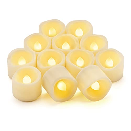 12 PCS Flameless Timer Tea Lights Candles, 6 Hours On and 18 Hours Off Per Cycle, Battery Operated Flickering LED Tealight Votive with Timer for Outdoor Halloween Pumpkin Decorations - color: Timer Power Saving Tea Lights (1.2", 12 PCS)