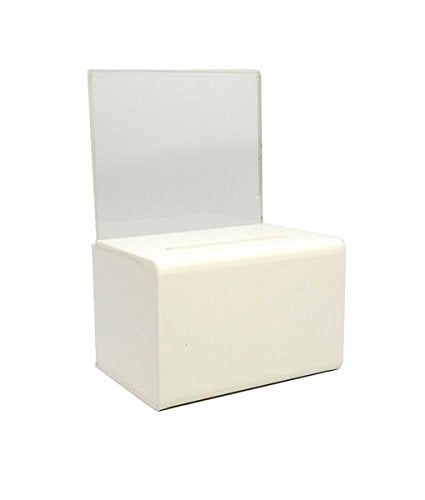 Source One Small 5-Inch Wide Deluxe Oblong Donation Box with Ad Frame & Free Lock (White) - color: White
