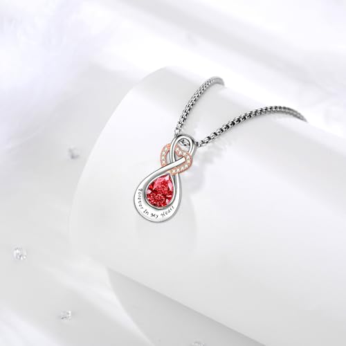 Infinity Urn Necklace for Ashes Sterling Silver Heart Moonstone Turquoise Birthstone Keepsake Memorial Cremation Jewelry for Women - style: Infinity A-07-Jul.-Ruby