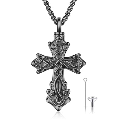 925 Sterling Silver Celtic Cross Urn Necklace for Ashes | Memorial Keepsake Cremation Catholic Jewelry for Men Women - color: gold-b