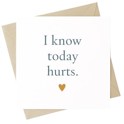 TEEMI-I Know Today Hurts – Minimalist Encouragement Card for Grief, Loss, Depression Support – Blank Inside with Free Comfort Stickers