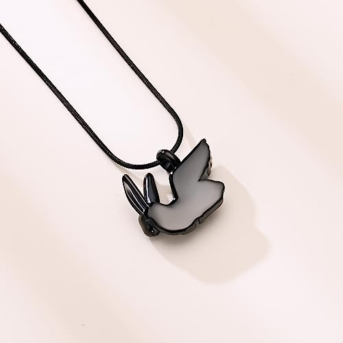 Bunny Rabbit Urn Pendant Necklace - Stainless Steel Cremation Ashes Jewelry for Pets Keepsake Memorial Ashes Locket - color: Black