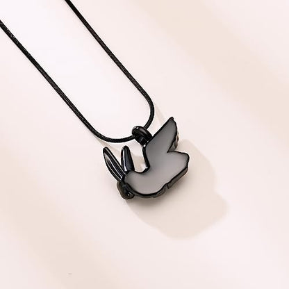 Bunny Rabbit Urn Pendant Necklace - Stainless Steel Cremation Ashes Jewelry for Pets Keepsake Memorial Ashes Locket - color: Black