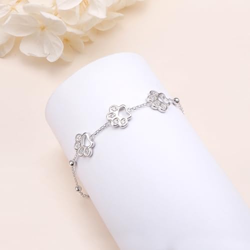 DAOCHONG Pet Paw Print Bracelet for Women Pet Memorial Jewelry | Sterling Silver Dog Cat Paw Bracelet | Pet Loss Sympathy Gift | Birthday Xmas Present for Pet Lover Mom Wife - style: Pet Paw Print bracelet