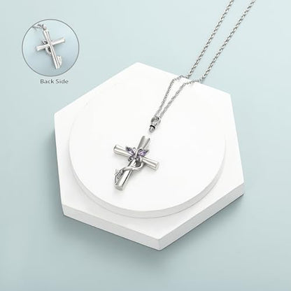 shajwo Butterfly Cross Urn Necklaces for Ashes for Women Men - color: Silver-Purple