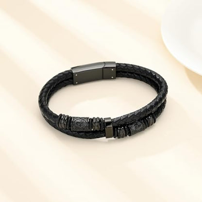 Hearbeingt Memorial Urn Bracelet for Ashes Leather Cremation Jewelry - color: Black 20cm