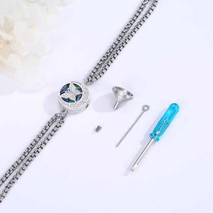 TUGHRA Ashes Bracelet for Women Urn Bracelet for Ashes 925 Sterling Silver Cremation Jewelry Memorial Gifts Keepsake Bracelet - style: Ashes Bracelet-coin-butterfly-white gold